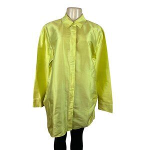 Chico’s Oversized Neon Yellow Button-Up Long Shirt Blouse For Women Size 8